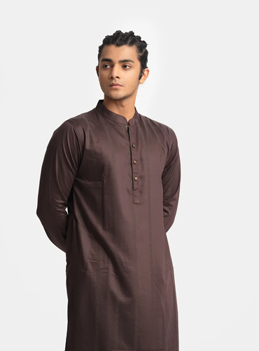 Coffee Jacquard Semi Fit Panjabi