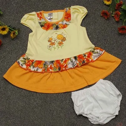 Bee Printed Baby Girls Dress with Half-Pants