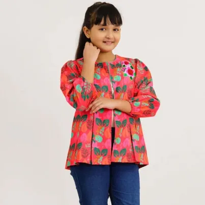 Girls Hot Pink Ethnic Jacket