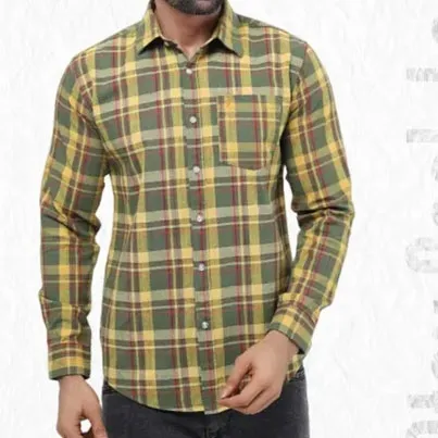 Premium Quality Navy Yellow Color Full Sleeve Cotton Casual Check Shirt For Men Collection By Fine T