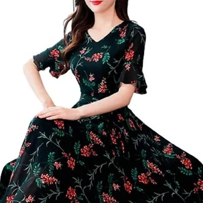China Linen Printed One Pcs Long Gown